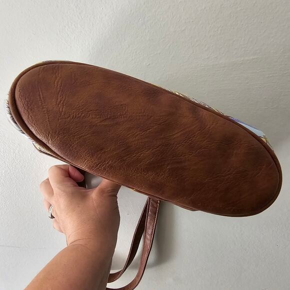 Longaberger Tote Blue Green Paisley Faux Leather Trim Handles EUC - Picture 9 of 12